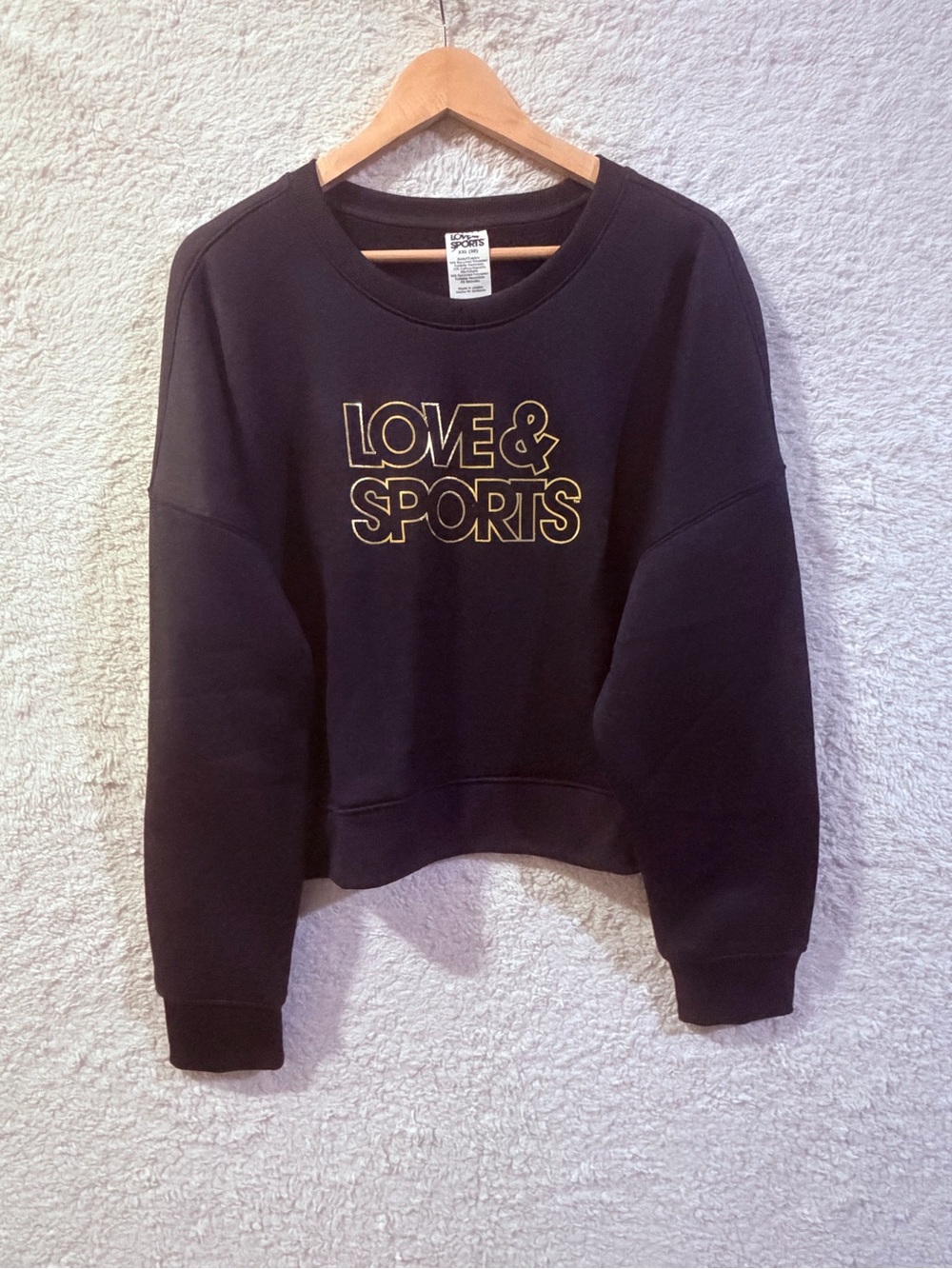Black 'LOVE & SPORTS' Crewneck Sweatshirt with Gold Graphic